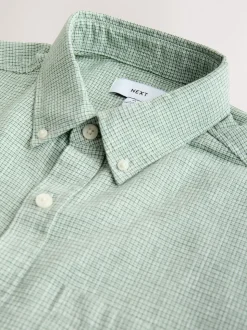 Green Standard Collar Cotton Linen Blend Long Sleeve Shirt