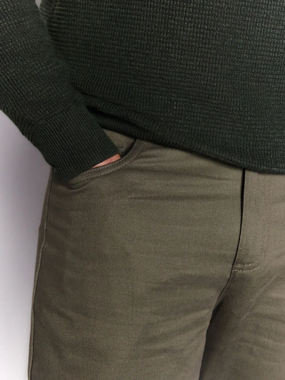 Green Straight Fit Smart Brushed Cotton TENCEL™ Lyocell Blend Chinos With Belt