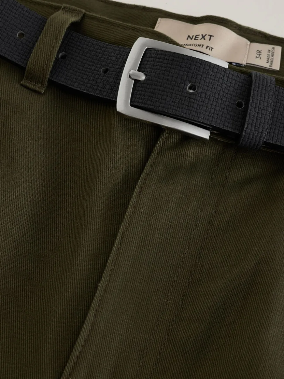 Green Straight Fit Smart Brushed Cotton TENCEL™ Lyocell Blend Chinos With Belt