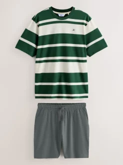 Green Stripe Short Sleeve Jersey Pyjamas Set