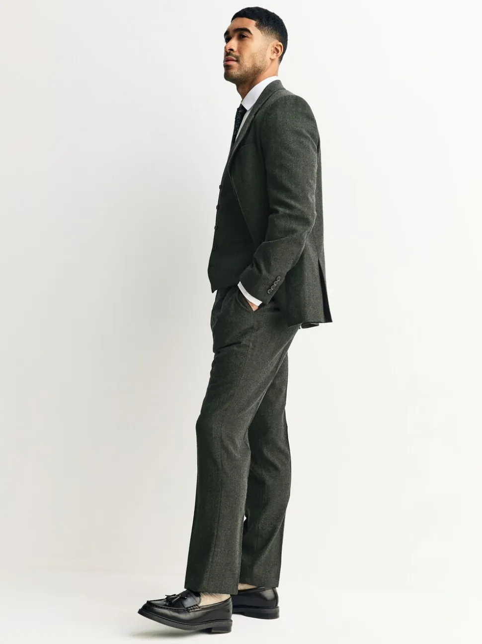 Green Tailored Fit Merino Wool Blend Suit Jacket