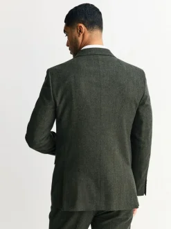 Green Tailored Fit Merino Wool Blend Suit Jacket