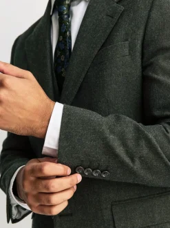Green Tailored Fit Merino Wool Blend Suit Jacket