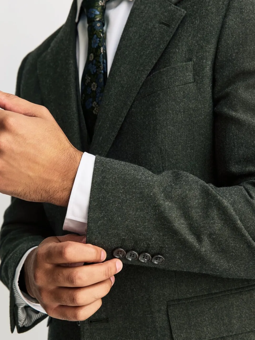 Green Tailored Fit Merino Wool Blend Suit Jacket