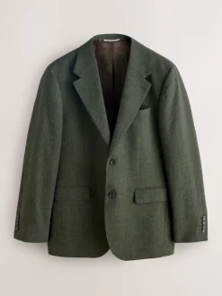 Green Tailored Fit Merino Wool Blend Suit Jacket