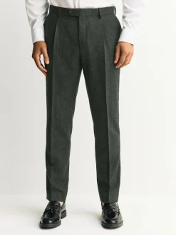 Green Tailored Fit Merino Wool Blend Suit Trousers