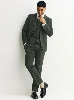 Green Tailored Fit Merino Wool Blend Suit Trousers