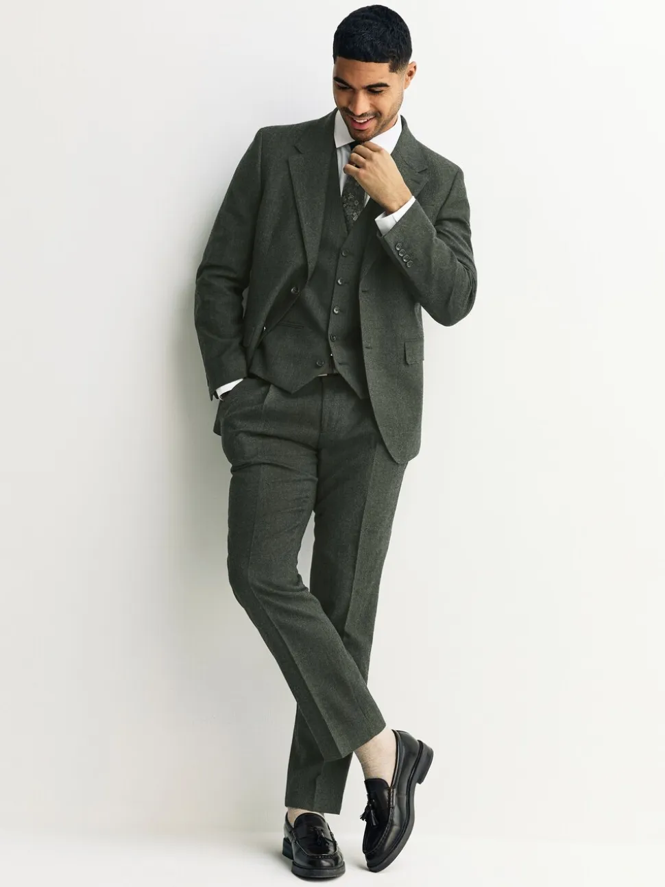 Green Tailored Fit Merino Wool Blend Suit Trousers