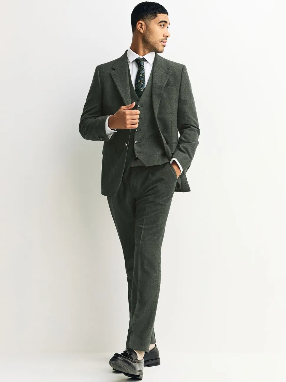 Green Tailored Fit Merino Wool Blend Suit Trousers
