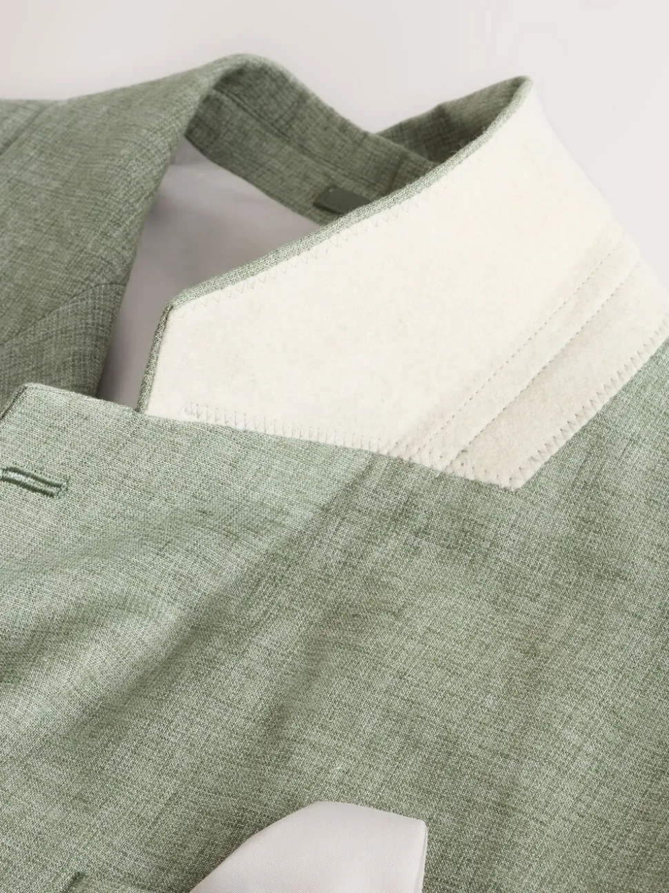 Green Tailored Fit Textured Linen Double Breasted Suit Jacket