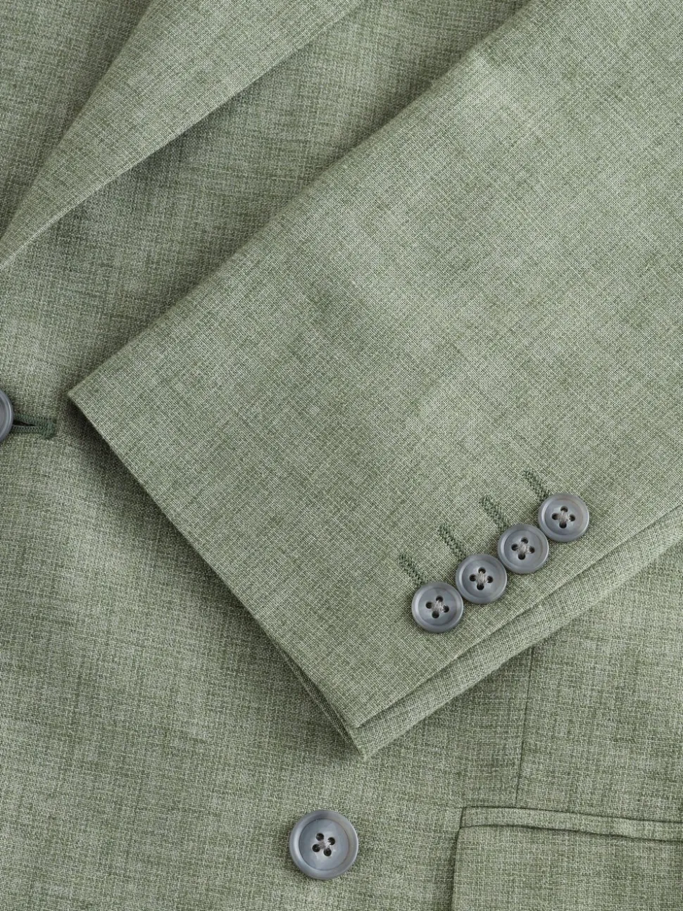 Green Tailored Fit Textured Linen Double Breasted Suit Jacket