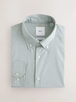 Green Texture Regular Fit Cotton Rich Long Sleeve Formal Shirt