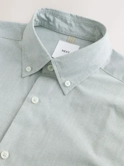 Green Texture Regular Fit Cotton Rich Long Sleeve Formal Shirt