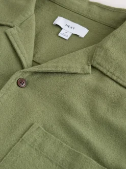 Green Textured Embroidered Japanese Print Short Sleeve Shirt