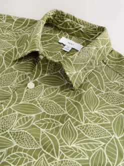 Green Textured Embroidered Tile Short Sleeve Shirt