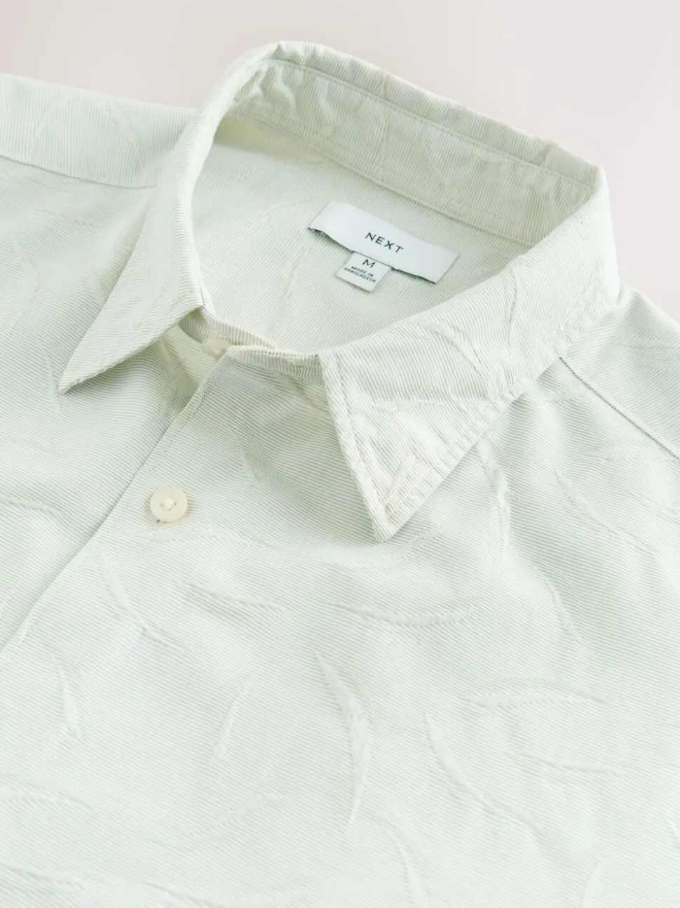 Green Textured Floral Print Short Sleeve Shirt