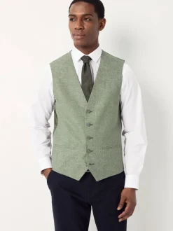 Green Textured Linen Suit Waistcoat