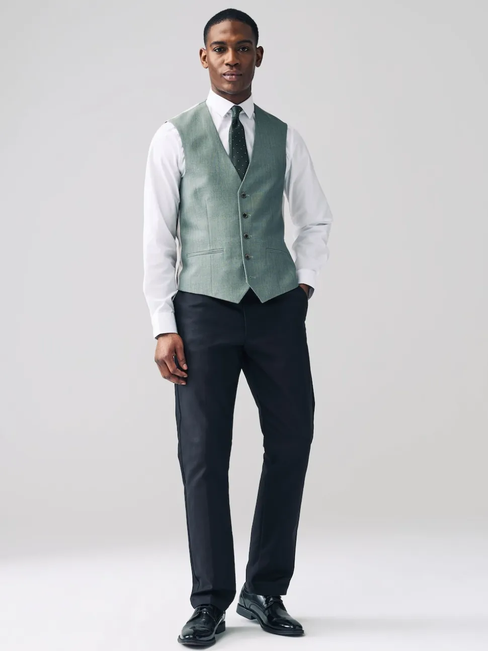 Green Textured Suit Waistcoat