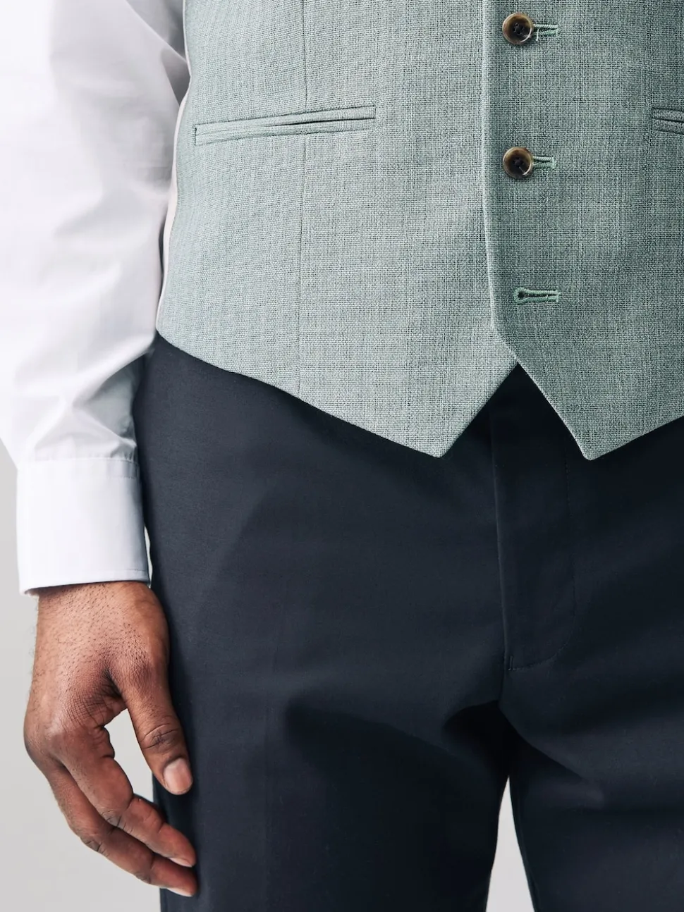 Green Textured Suit Waistcoat