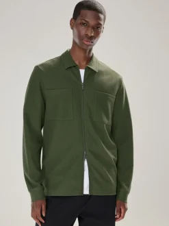 Green Textured Zip Through Shacket