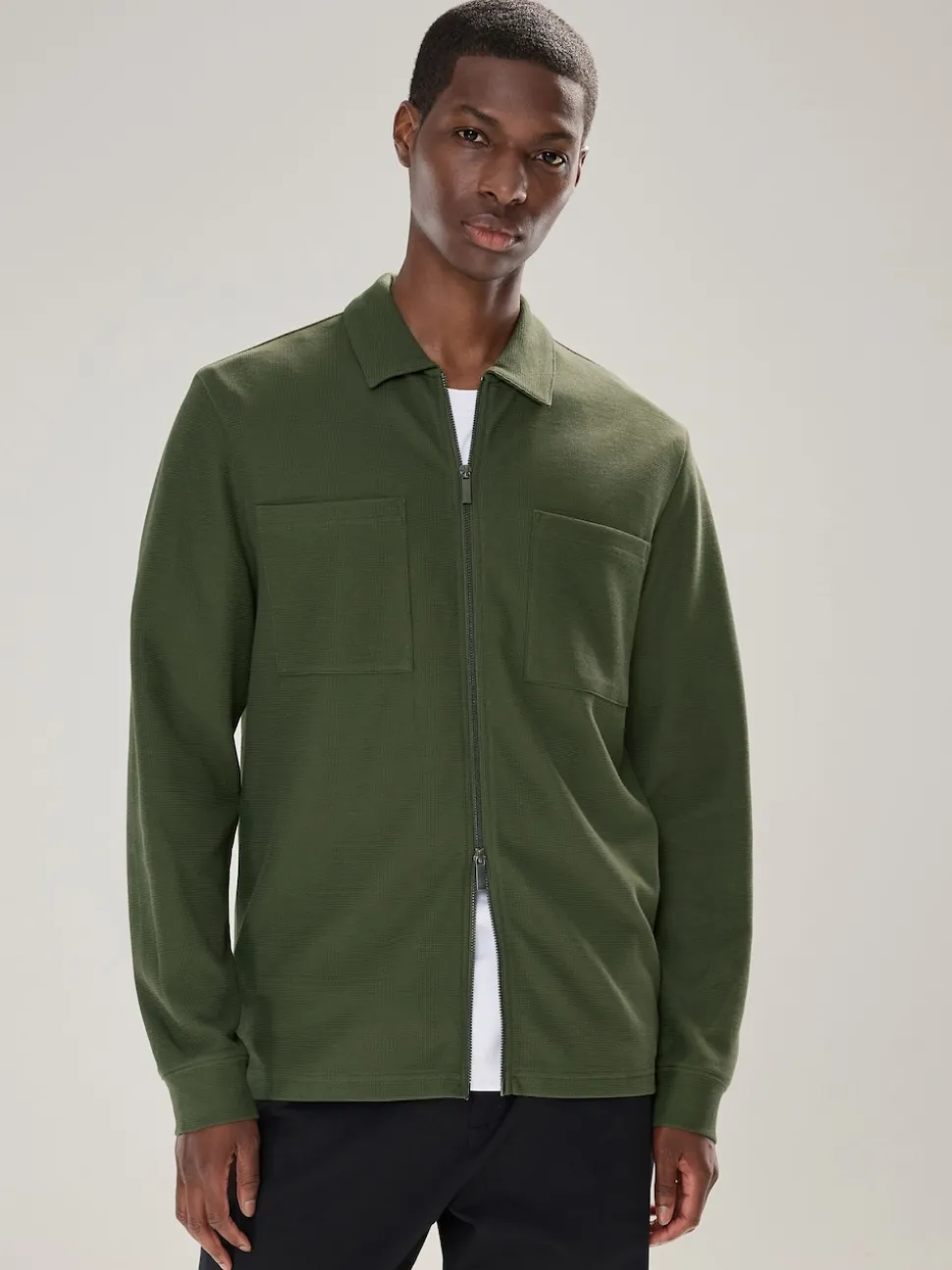 Green Textured Zip Through Shacket