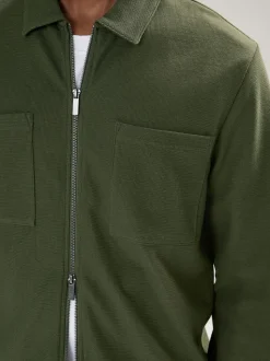 Green Textured Zip Through Shacket