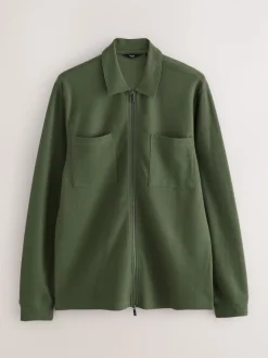 Green Textured Zip Through Shacket