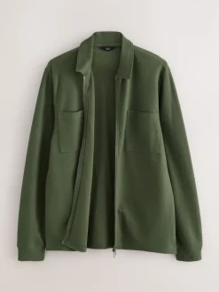 Green Textured Zip Through Shacket