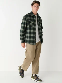 Green Twin Pocket Long Sleeve Check Overshirt