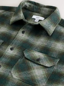Green Twin Pocket Long Sleeve Check Overshirt