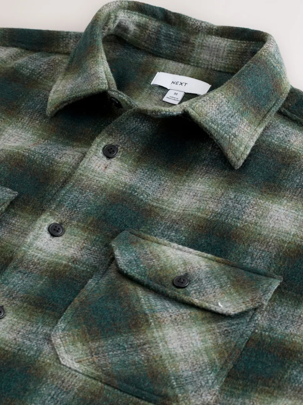 Green Twin Pocket Long Sleeve Check Overshirt