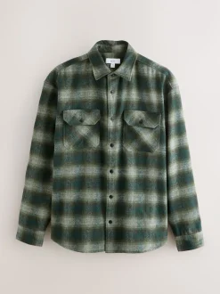 Green Twin Pocket Long Sleeve Check Overshirt