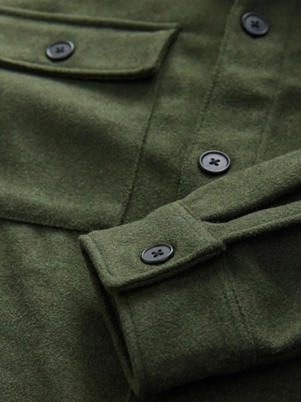 Green Twin Pocket Shacket Overshirt with Wool