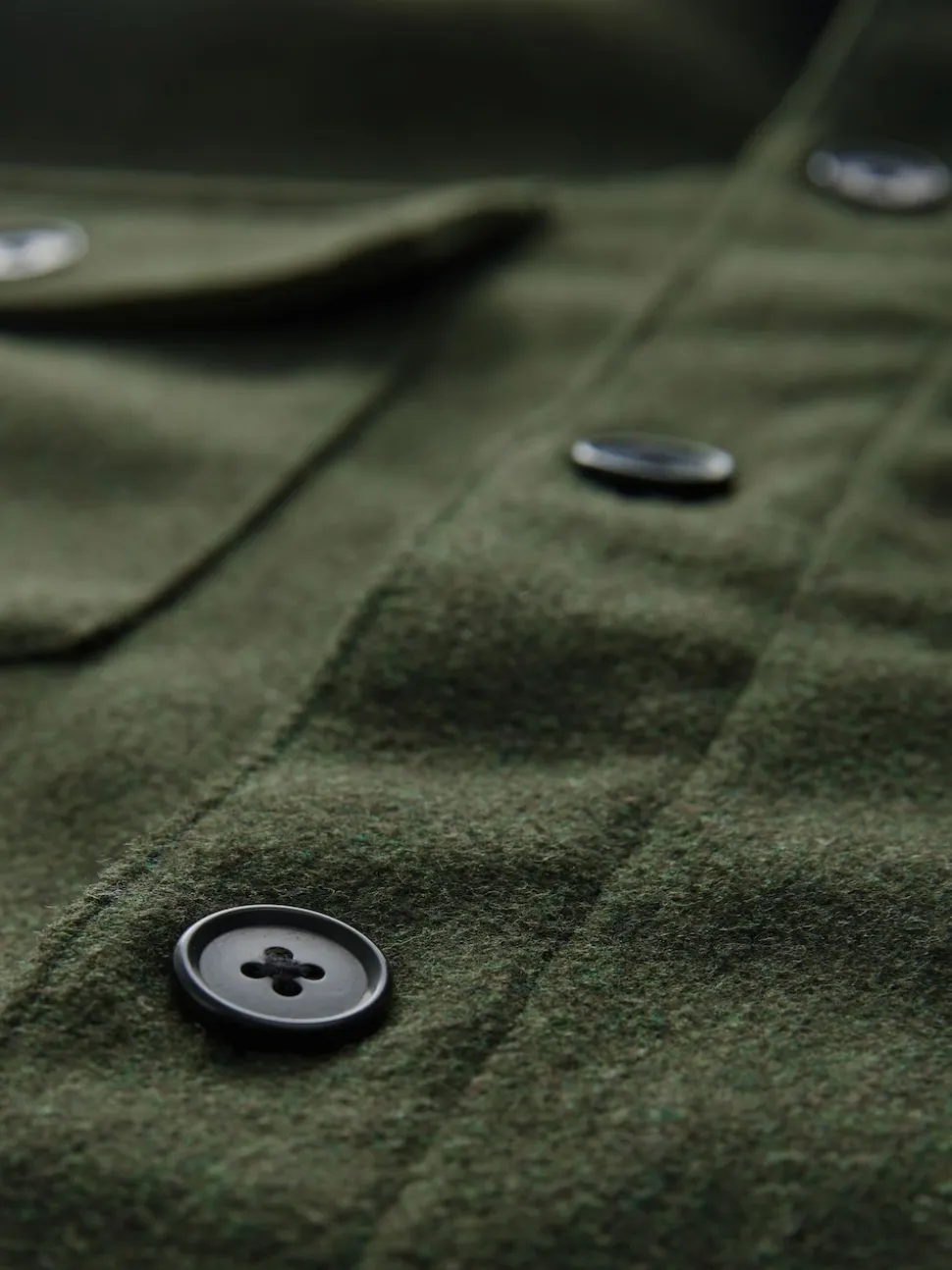 Green Twin Pocket Shacket Overshirt with Wool