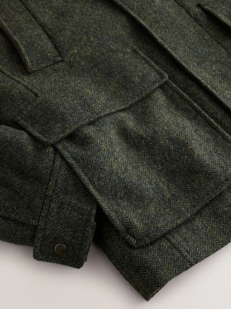Green Wool Blend Herringbone Quilted Corduroy Collar Jacket