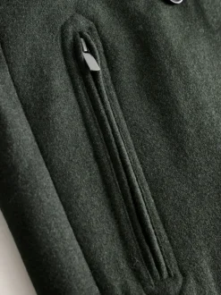 Green Wool Rich Double Breasted Funnel Coat