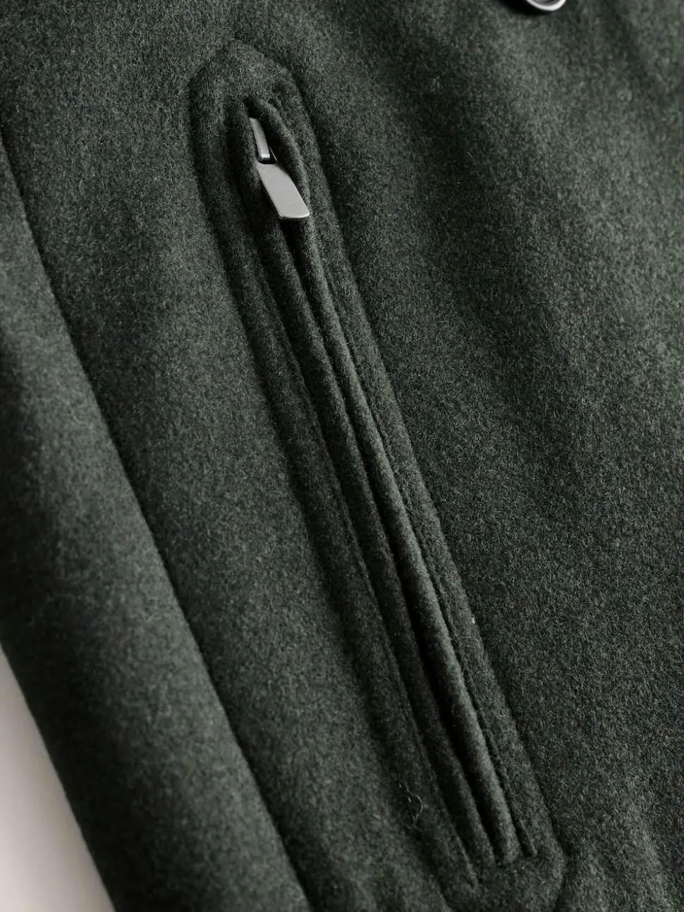 Green Wool Rich Double Breasted Funnel Coat