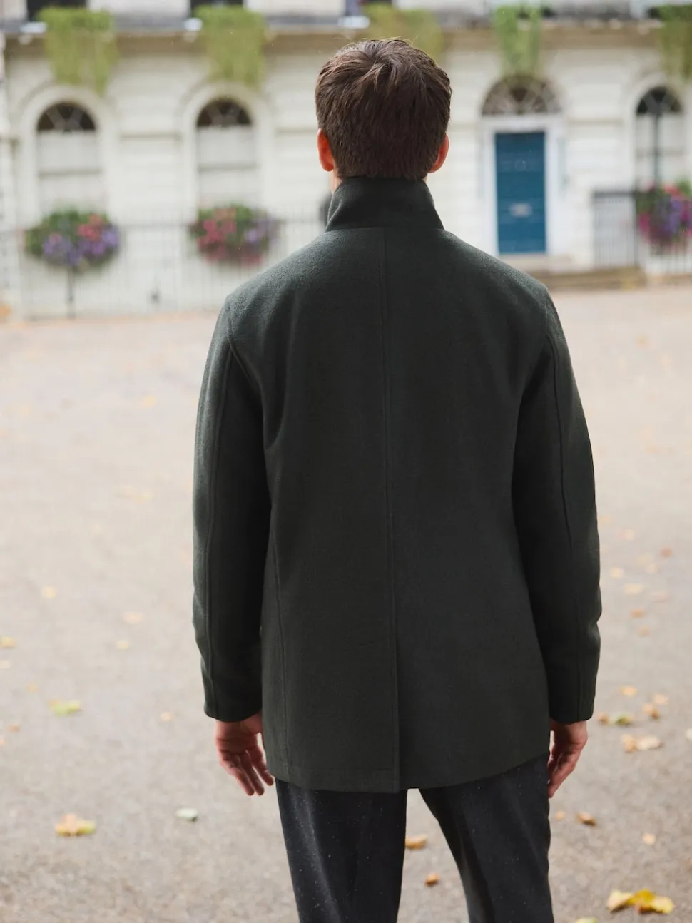 Green Wool Rich Double Breasted Funnel Coat