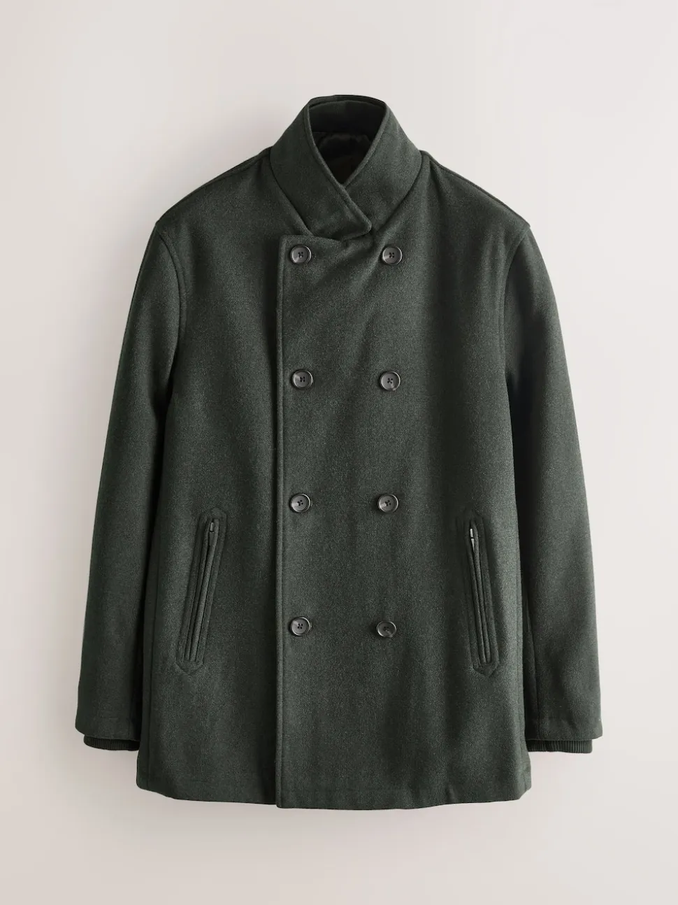 Green Wool Rich Double Breasted Funnel Coat