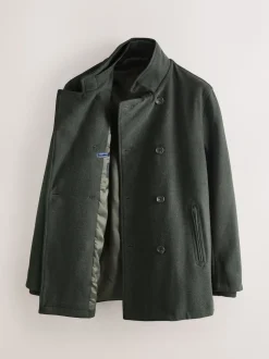 Green Wool Rich Double Breasted Funnel Coat