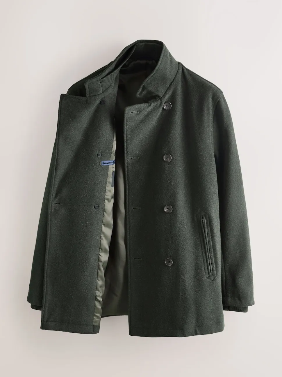 Green Wool Rich Double Breasted Funnel Coat
