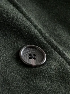 Green Wool Rich Double Breasted Funnel Coat