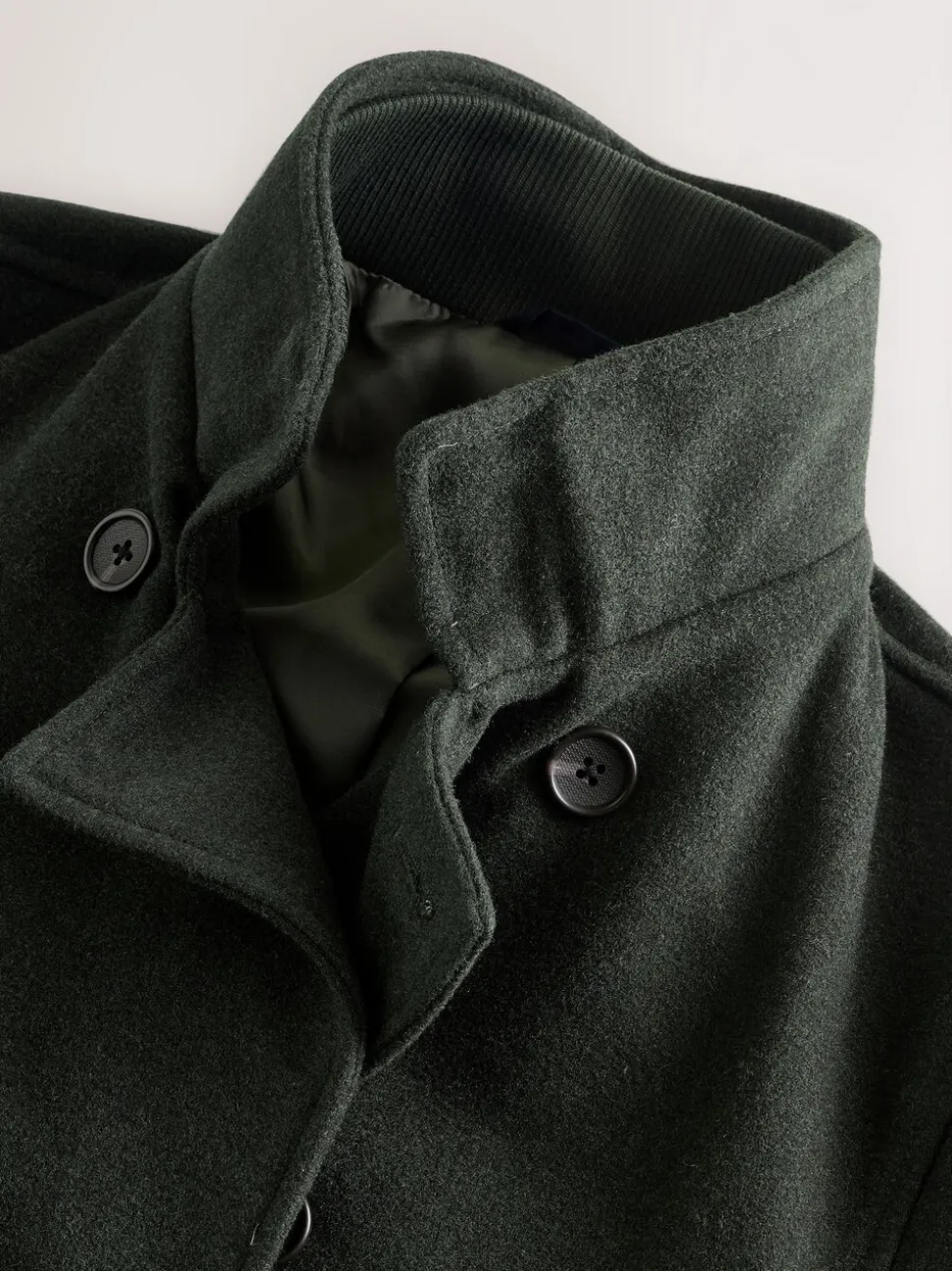Green Wool Rich Double Breasted Funnel Coat