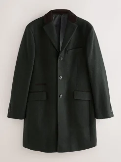 Green Wool Rich Epsom With Corduroy Trim Coat