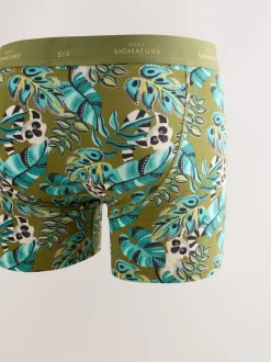 Green/Blue Leaf Animal Print Signature Cotton Rich Boxers 4 Pack