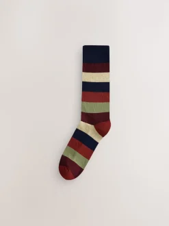 Green/Blue/Grey Striped Cushioned Sole Comfort Socks 10 Pack