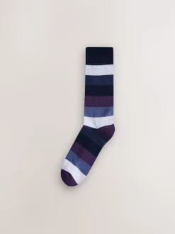 Green/Blue/Grey Striped Cushioned Sole Comfort Socks 10 Pack