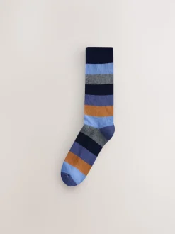 Green/Blue/Grey Striped Cushioned Sole Comfort Socks 10 Pack