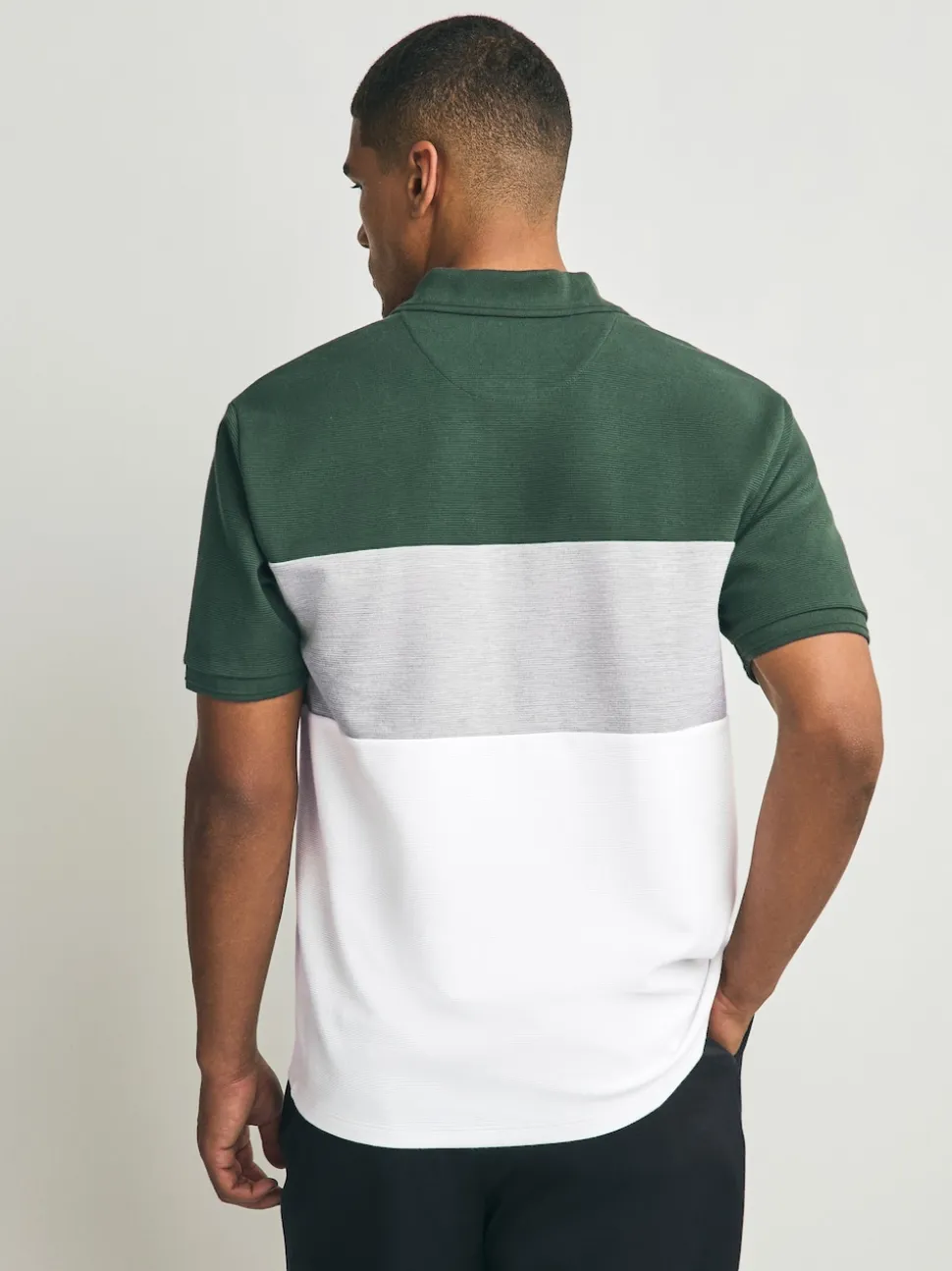 Green/Grey 100% Cotton Short Sleeve Button Up Block Polo Shirt