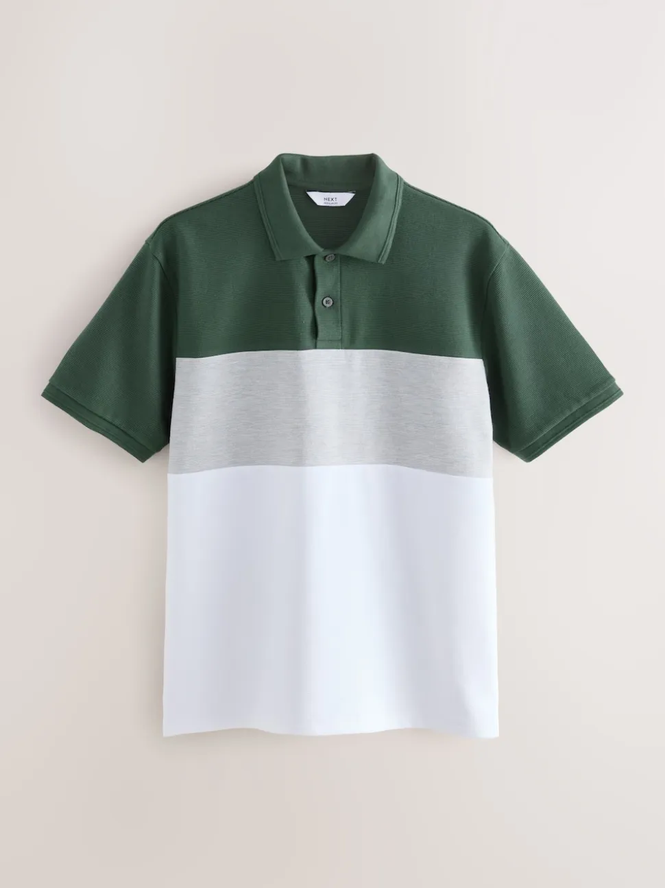 Green/Grey 100% Cotton Short Sleeve Button Up Block Polo Shirt